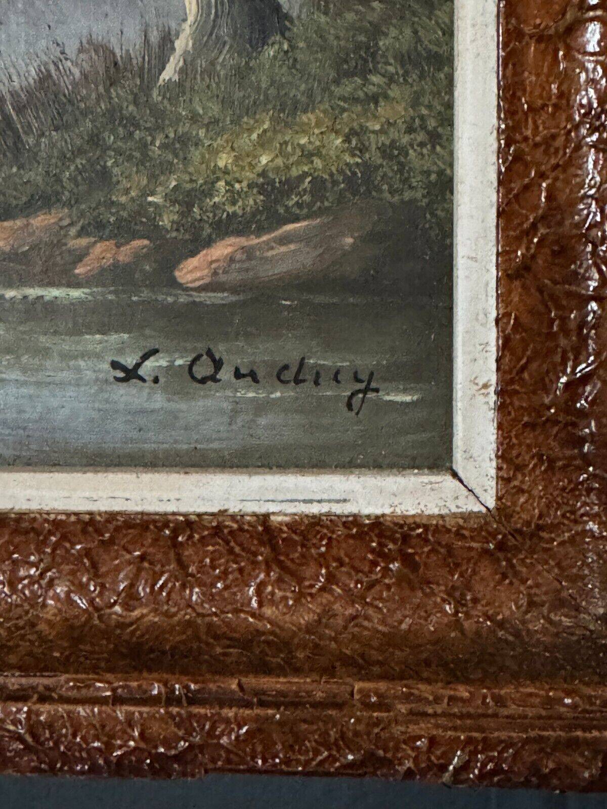 Oil on panel riverside landscape by J. Audry 20th century