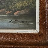 Oil on panel riverside landscape by J. Audry 20th century