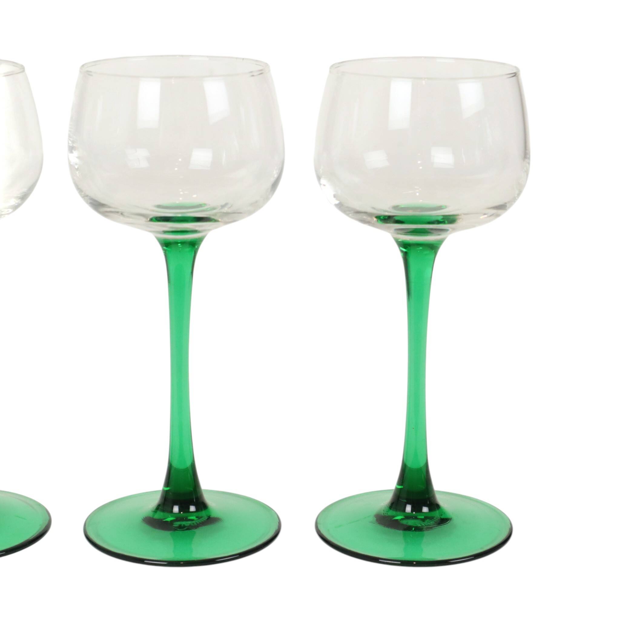 Set of 4 Vintage Luminarc Alsace Wine Glasses Narrow Green Stems