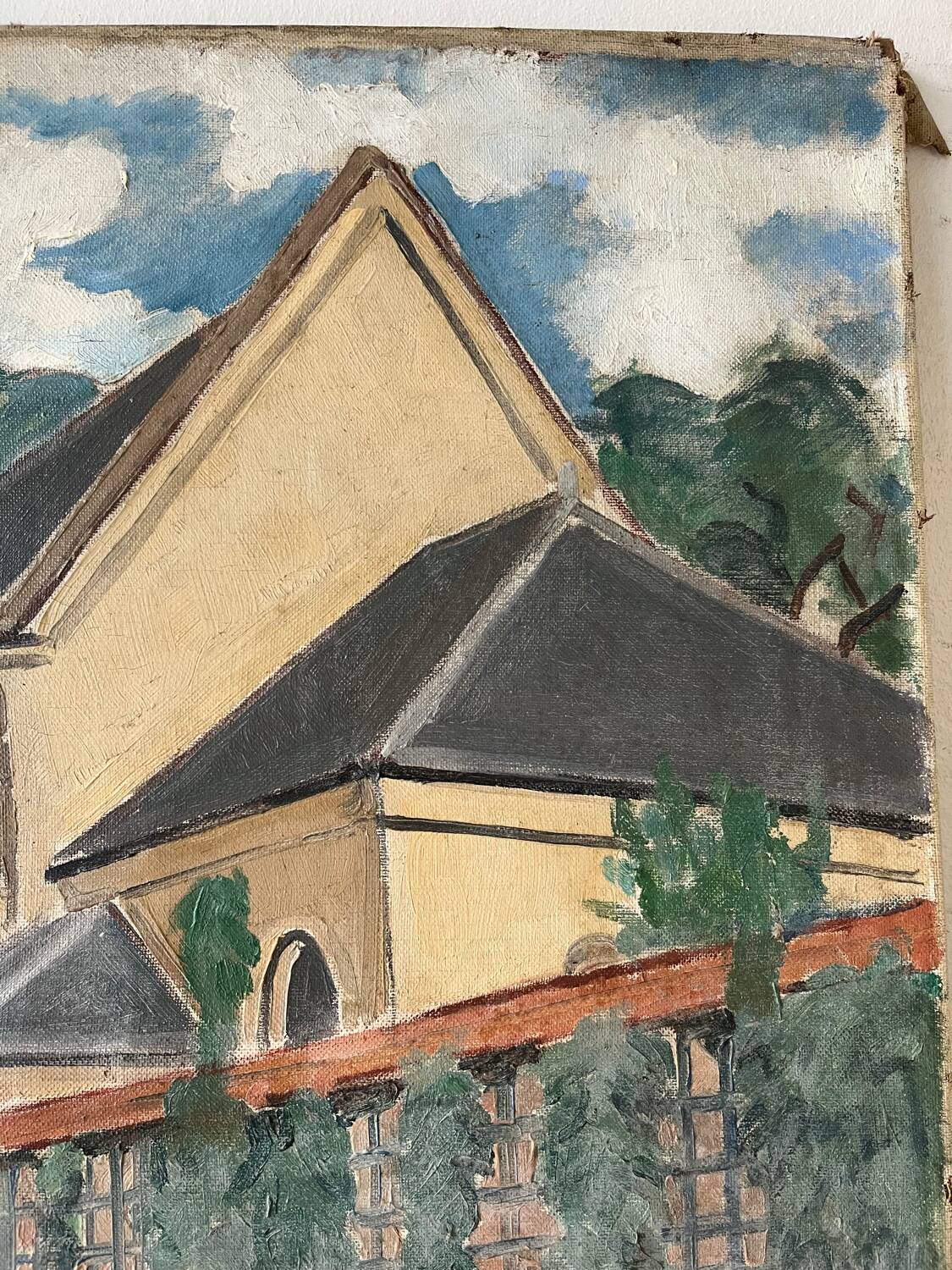Country house with young man, signed Bernard Delafon