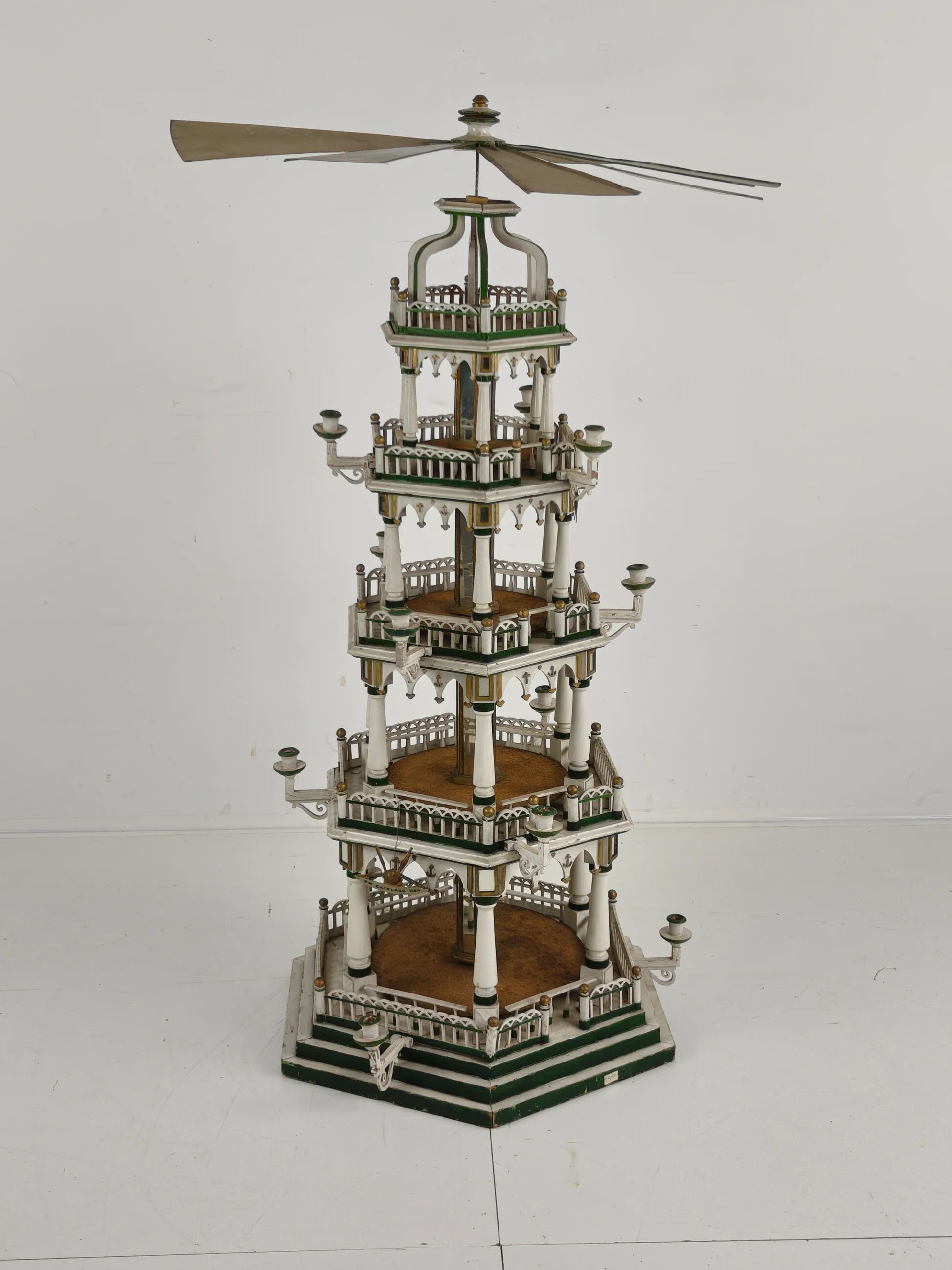 19th century handmade Christmas pyramid – rare and beautiful German folk art piece