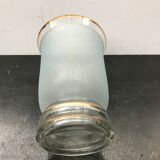 Old blue polished glass vase with vintage gold decor