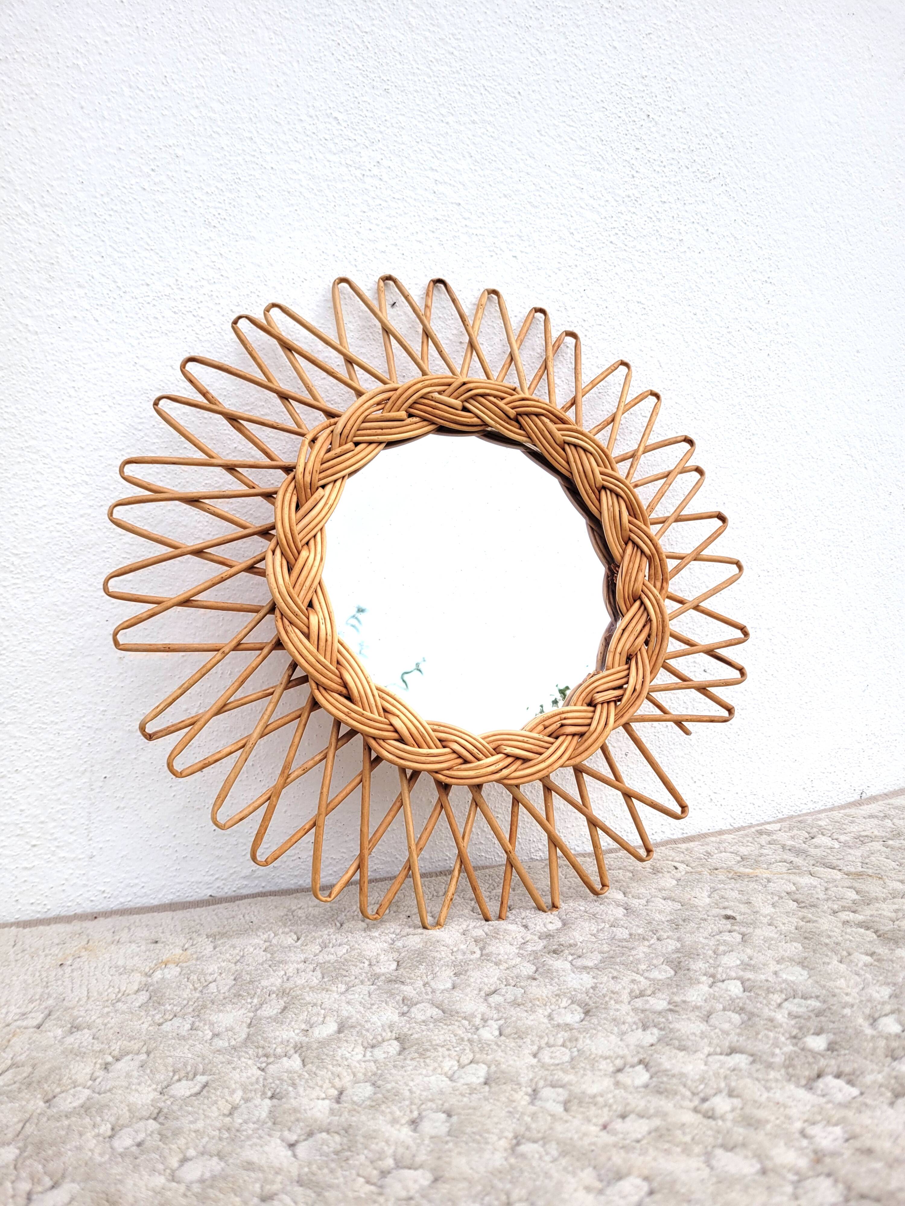 Small rattan sun mirror 1970