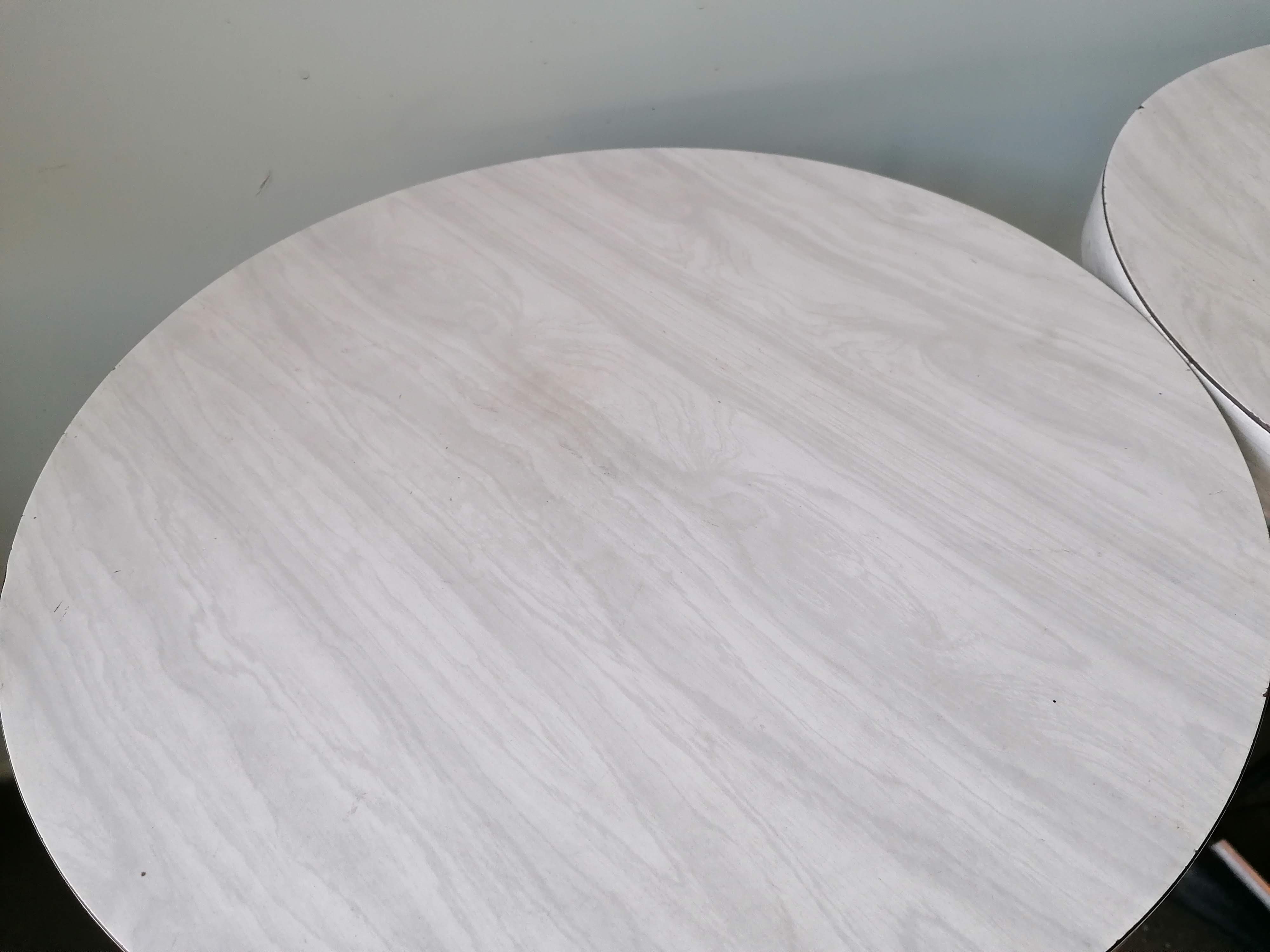 Pair of round vintage bistro tables, pedestal table