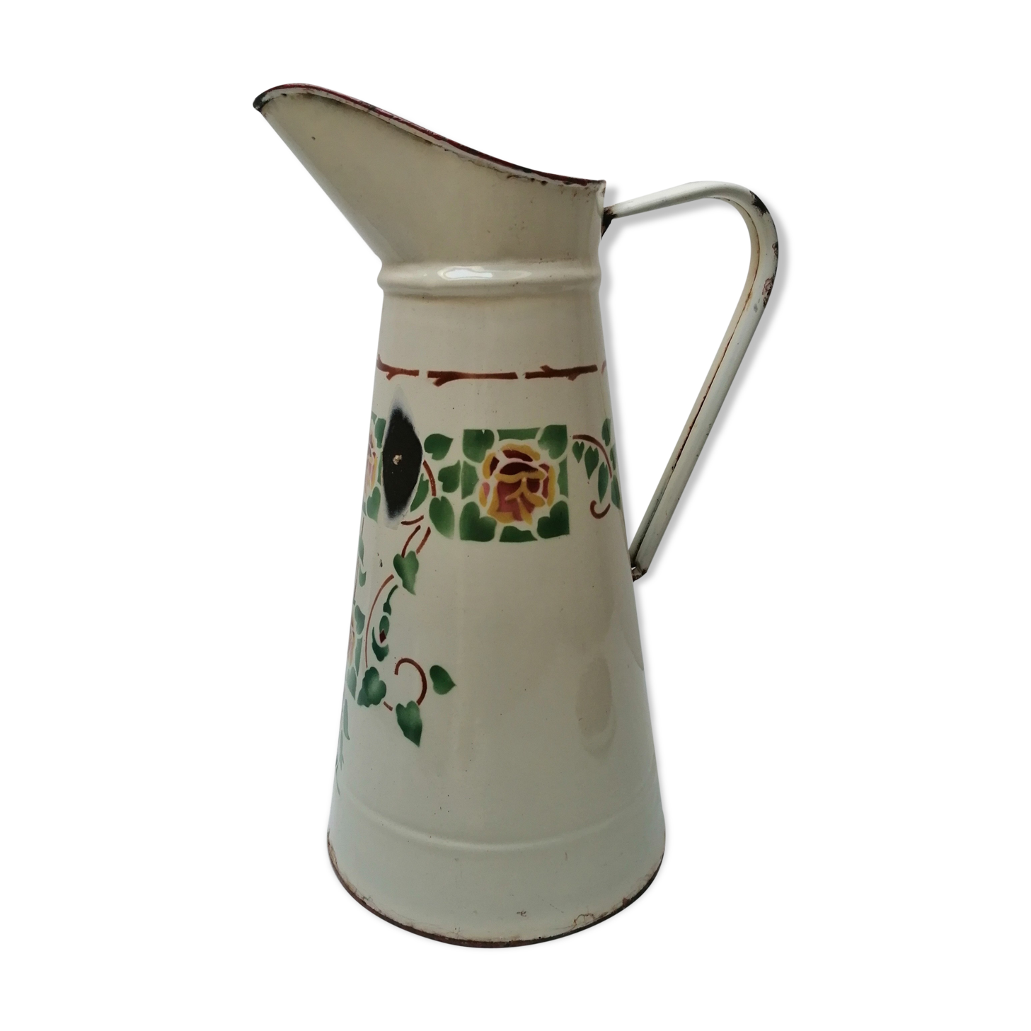 Broc enameled beige décor "flowers"