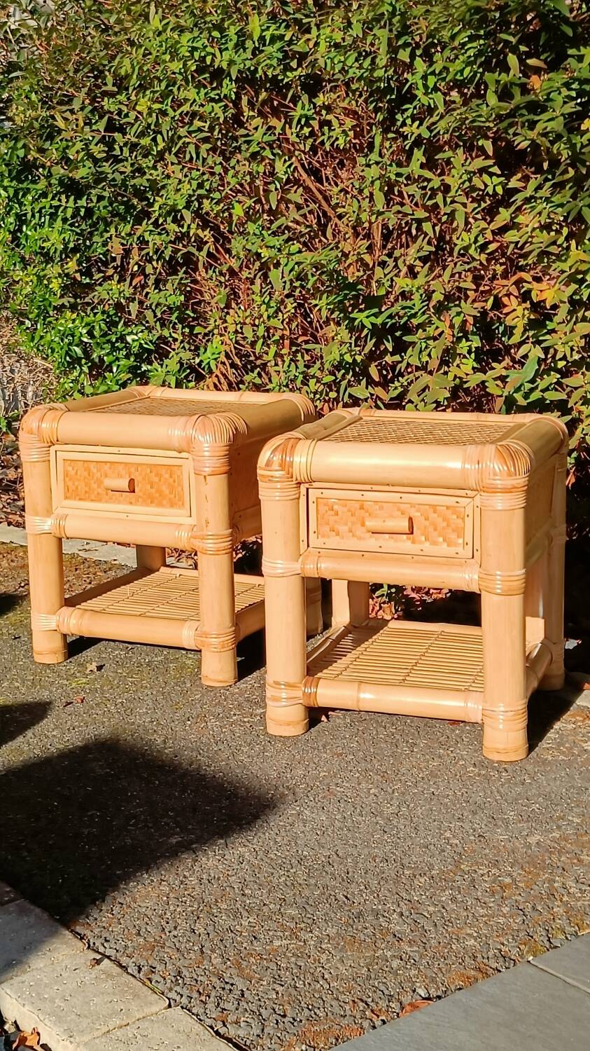 Vintage bamboo bedside tables