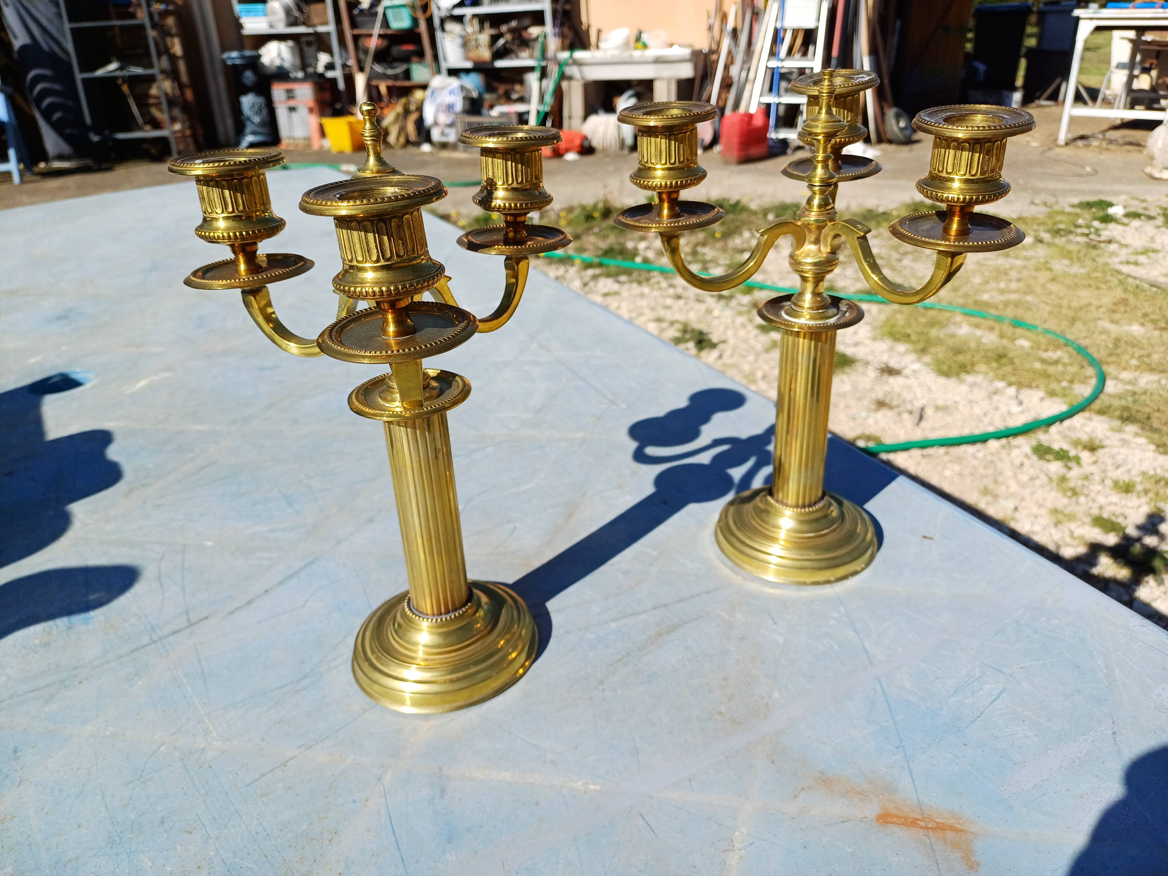 Pair of 3 Branch Brass Candelabra