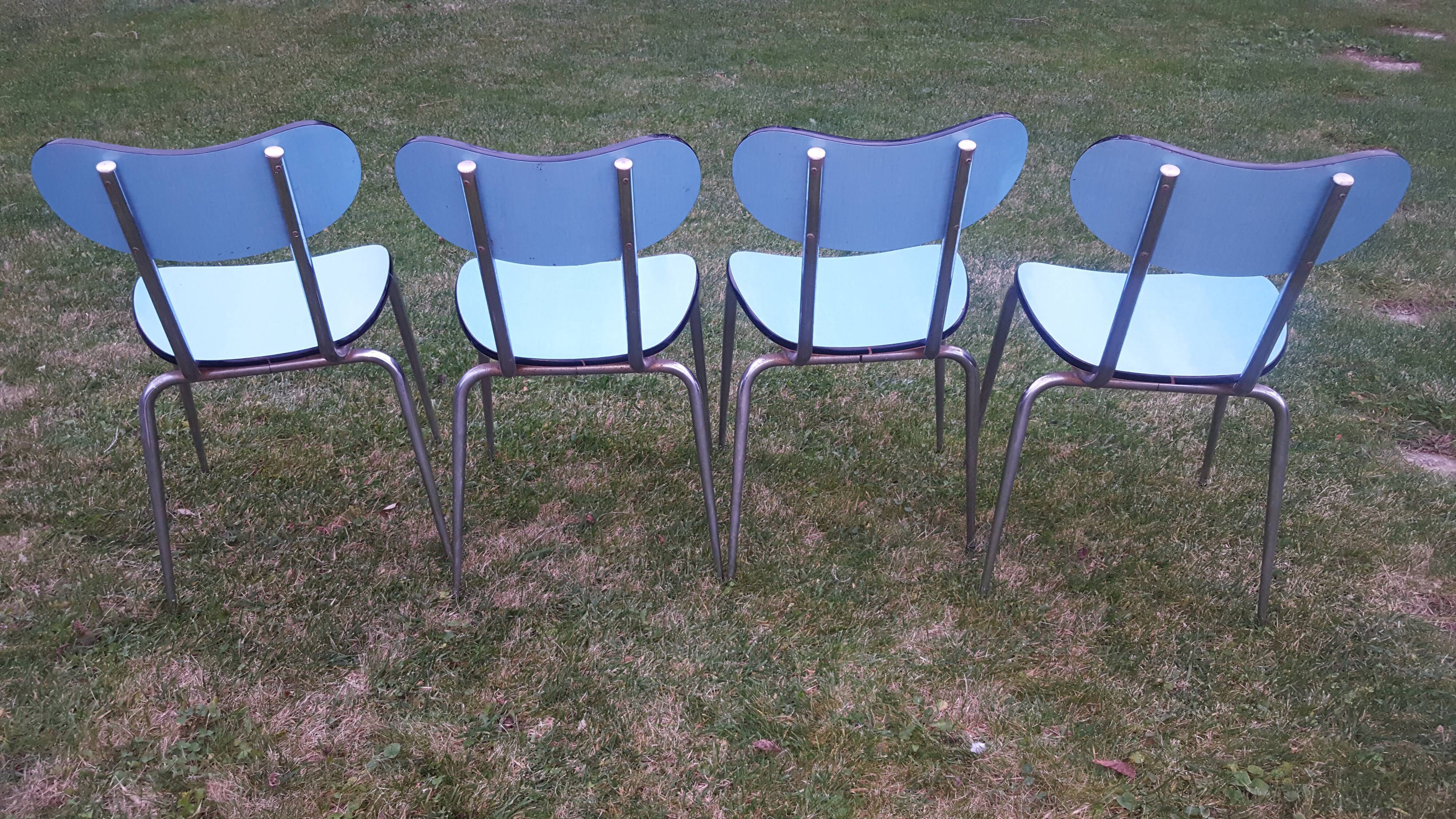 4 chaises vintages en formica bleues