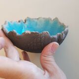3 empty bowls handmade ceramic pockets signed turquoise color irregular edges