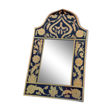 Mirror with black and gold screen-printed glass surround