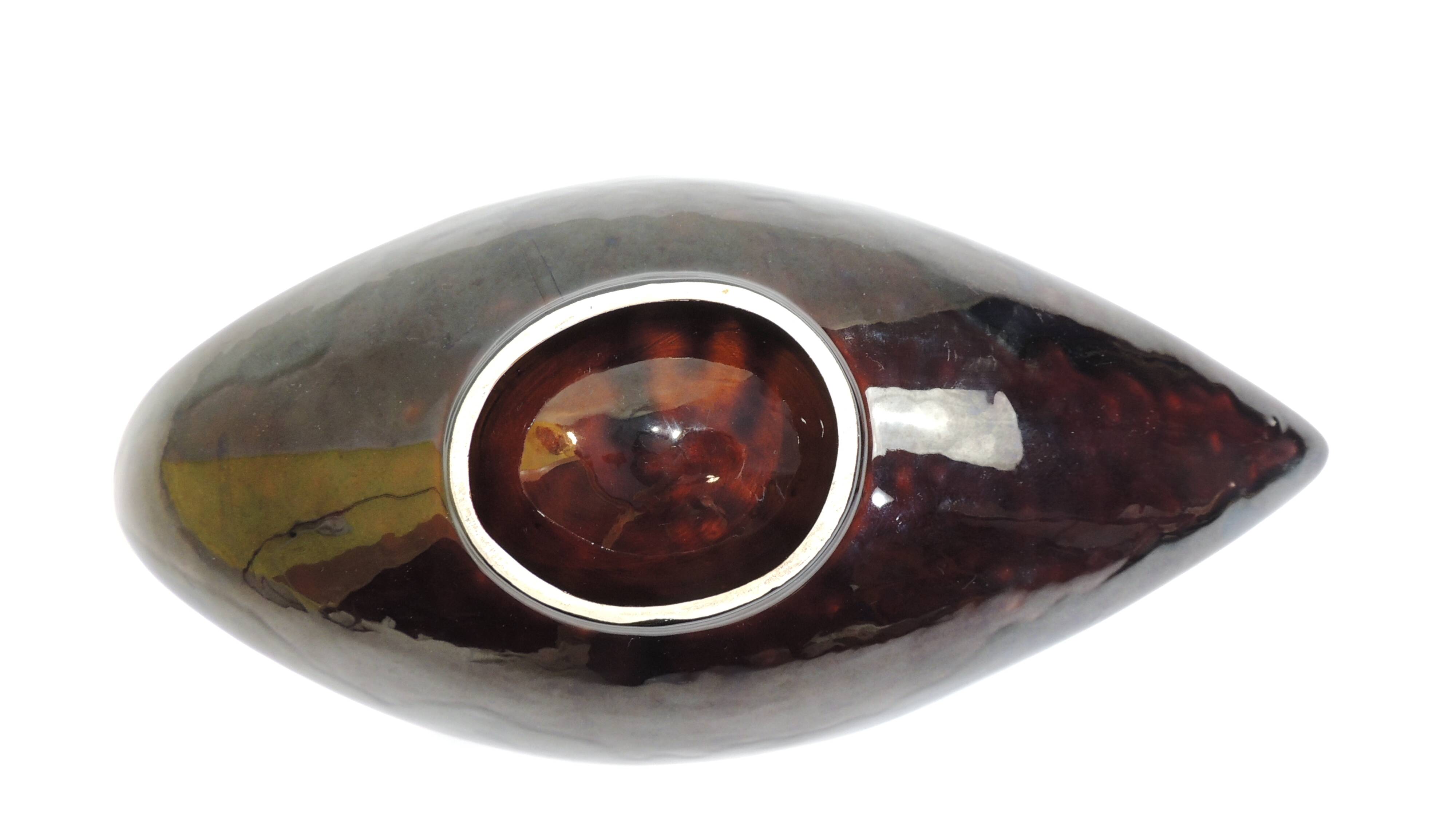 Vintage decorative dish in brown and yellow glazed ceramic from the 70s