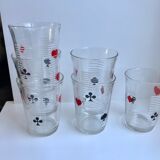 Set of 6 water glasses card games 70s