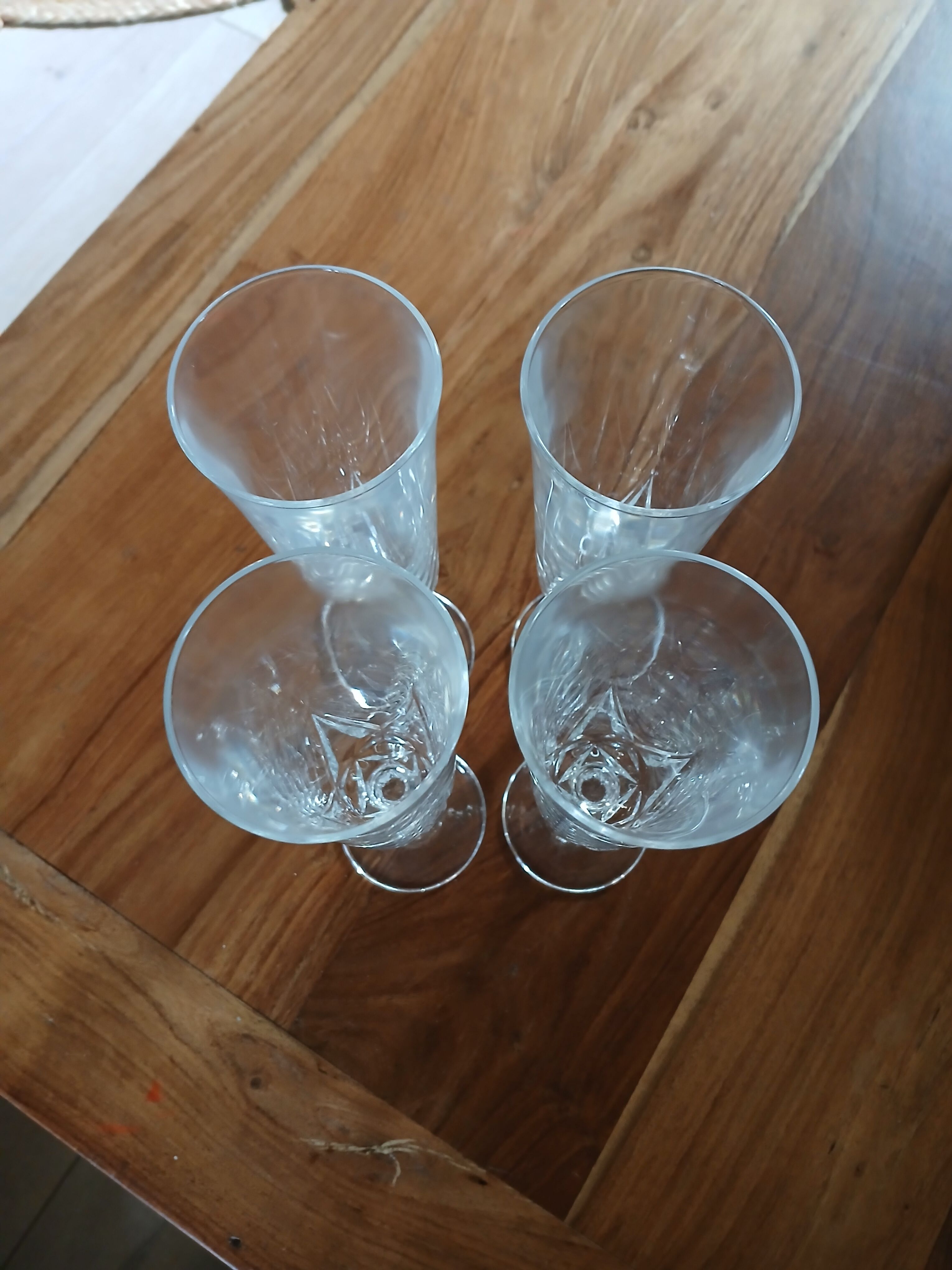 4 vintage crystal champagne flutes from Arques