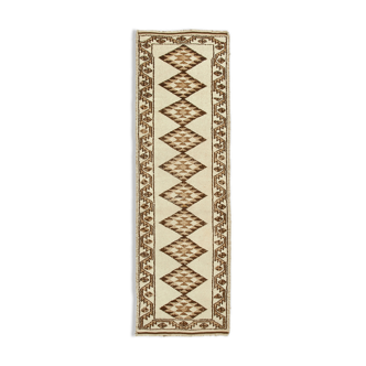Handwoven wool anatolian beige runner carpet 108 cm x 355 cm