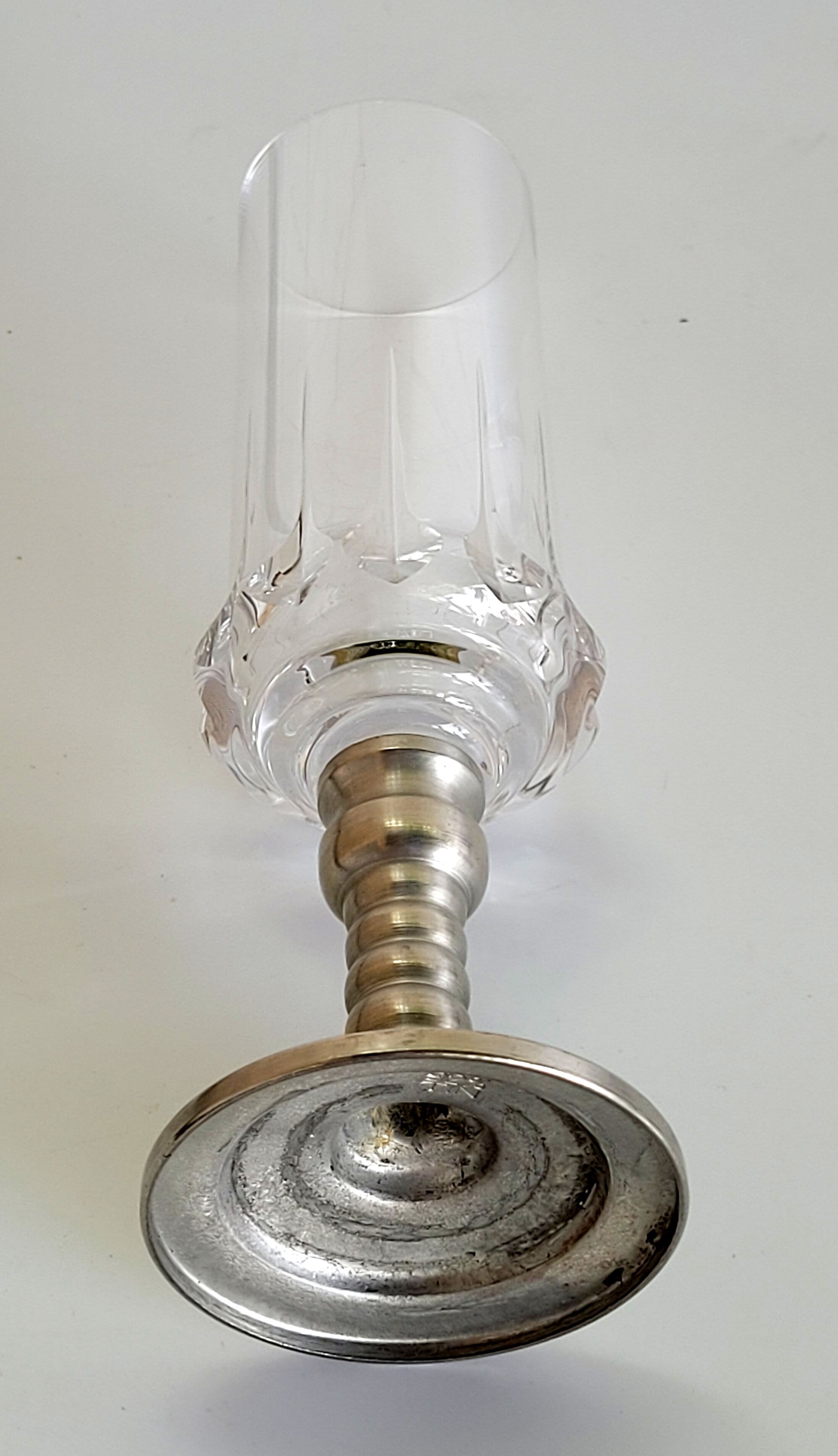 Series of six crystal champagne flute glass with tin foot