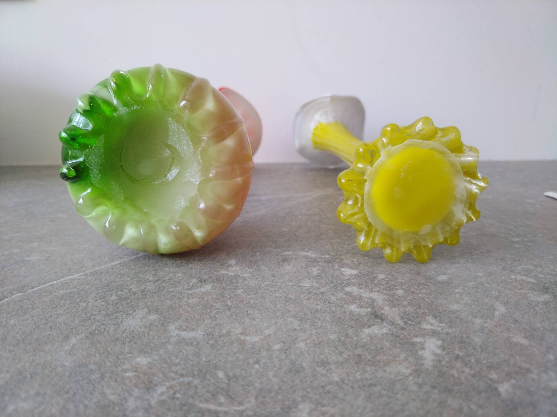 Duo of blown glass flower vases – Murano style (H30 cm)