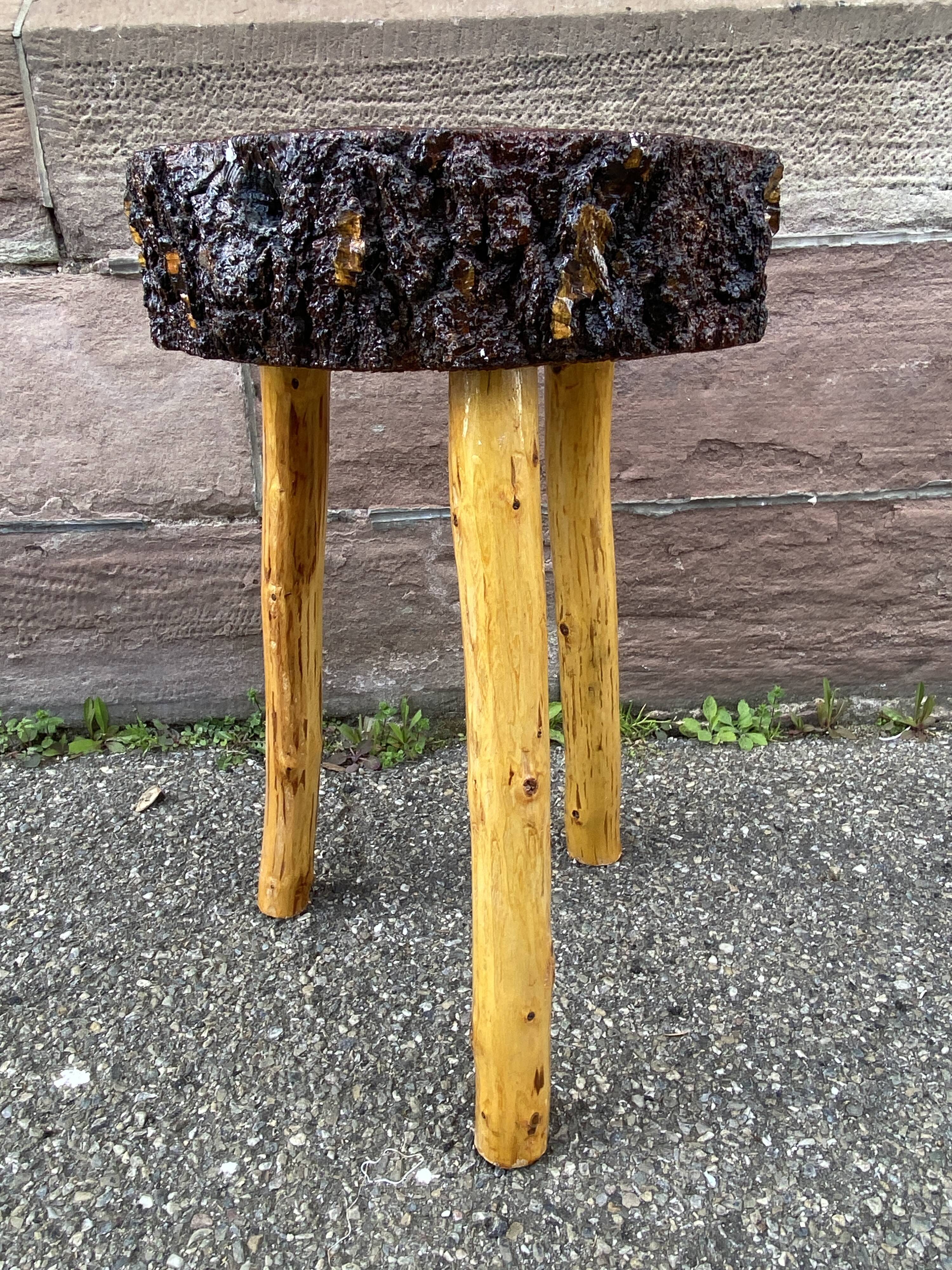 Rustic farm stool 1960 brutalist vintage wood