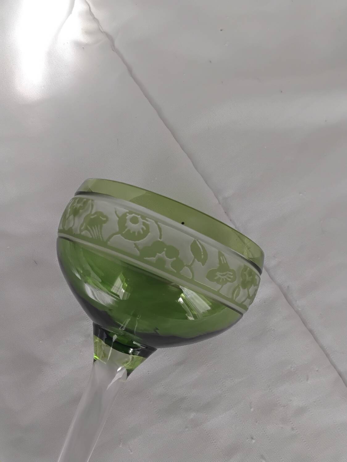 14cl Nancy Houillon crystal wine glass with green floral border