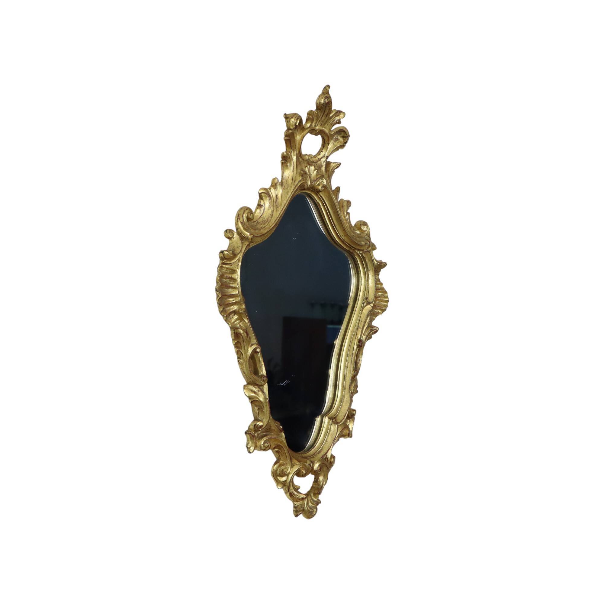 Small Vintage French Gold Baroque Mirror Crested Mirror Resin 1960s