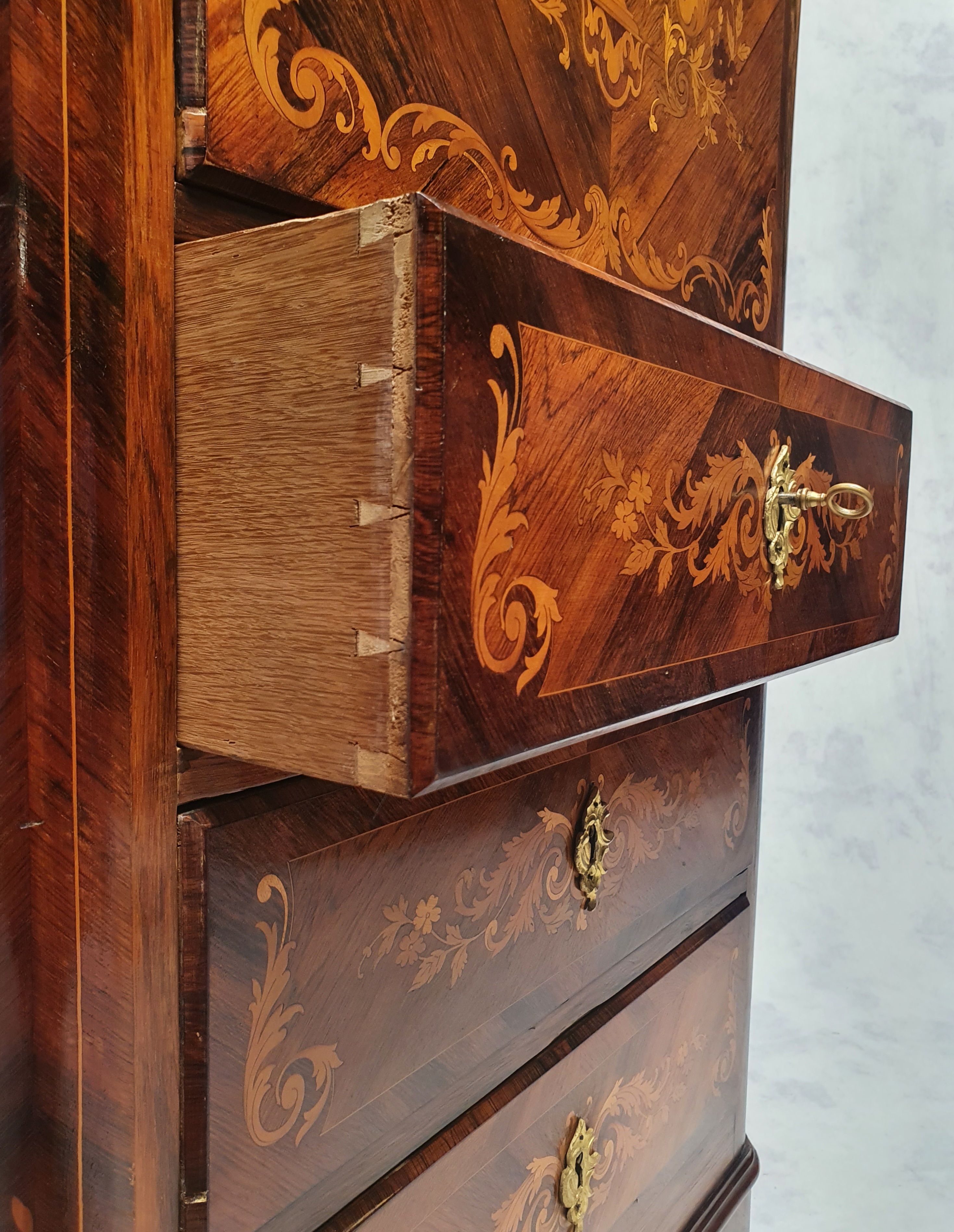 Secretary-Right Period Napoleon III - Rich Floral Marquetry - 19th - Palissandre