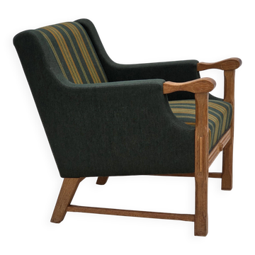 1970s, Danish armchair, green furniture wool, solid oak wood.