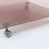 Michel Dumas smoked plexiglass rolling trolley for Roche Bobois 1970