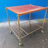 Serving table with wheels vinyl record holder steel file gilded wood vintage