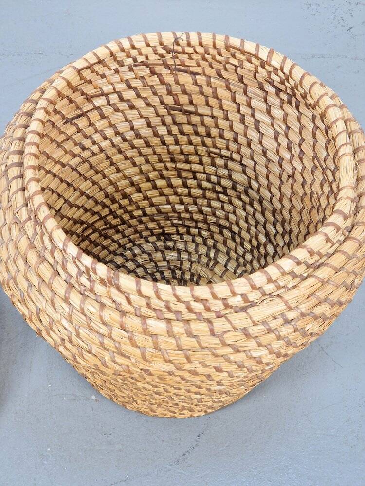 Vintage Straw and Wicker Stool with Storage Basket, 1960s