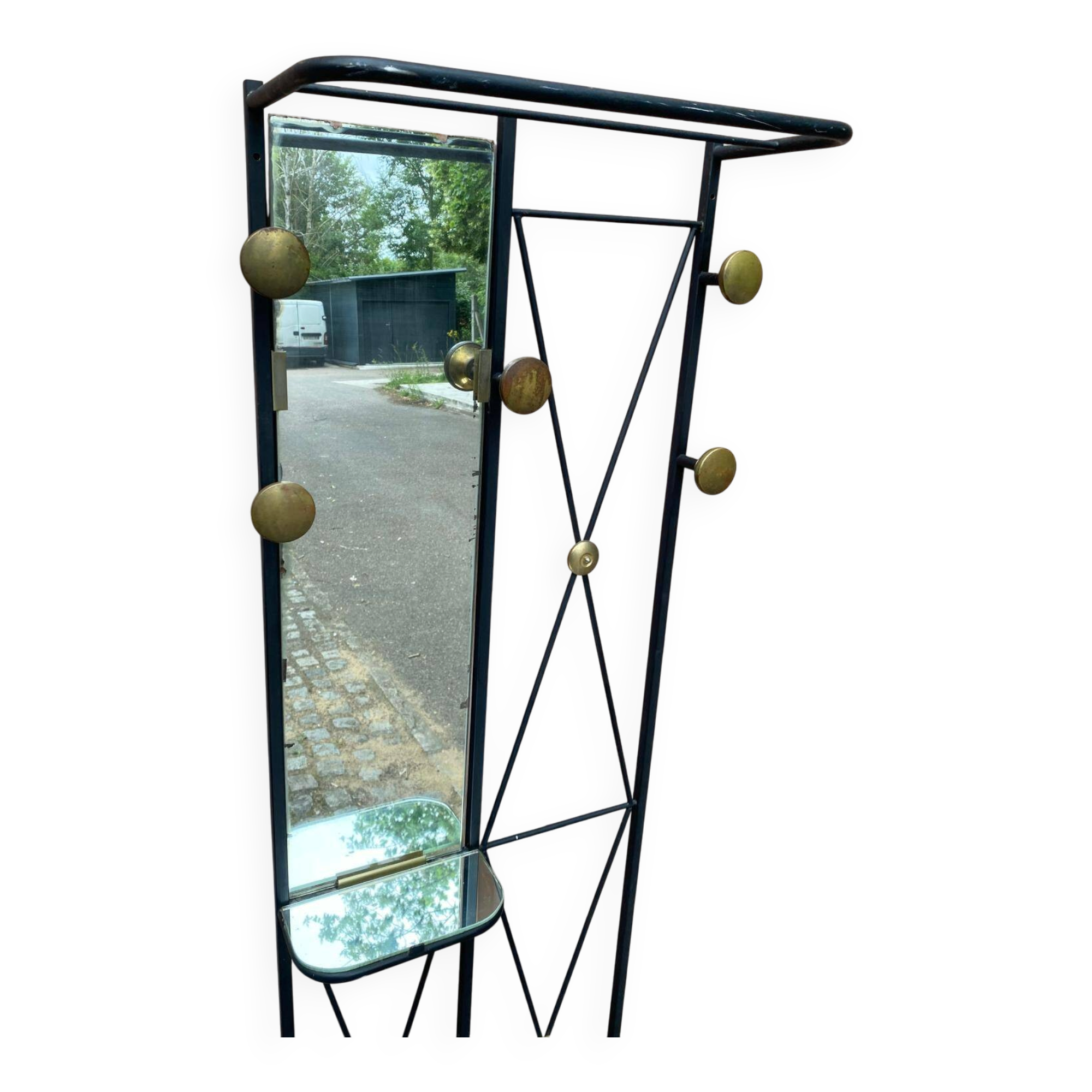 Mid-Century Modern wall coat rack from the 1950s.