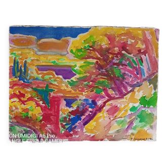 Pierre Lacroux (1909-1993) Gouache - 28,5 x 38cm - 1982