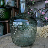 Dame jeanne verre recycle facon panier vert amande