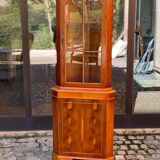 English Victorian corner display cabinet in solid wood and marquetry