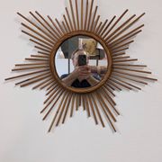 XL starry sun mirror in rattan, France around 1970
