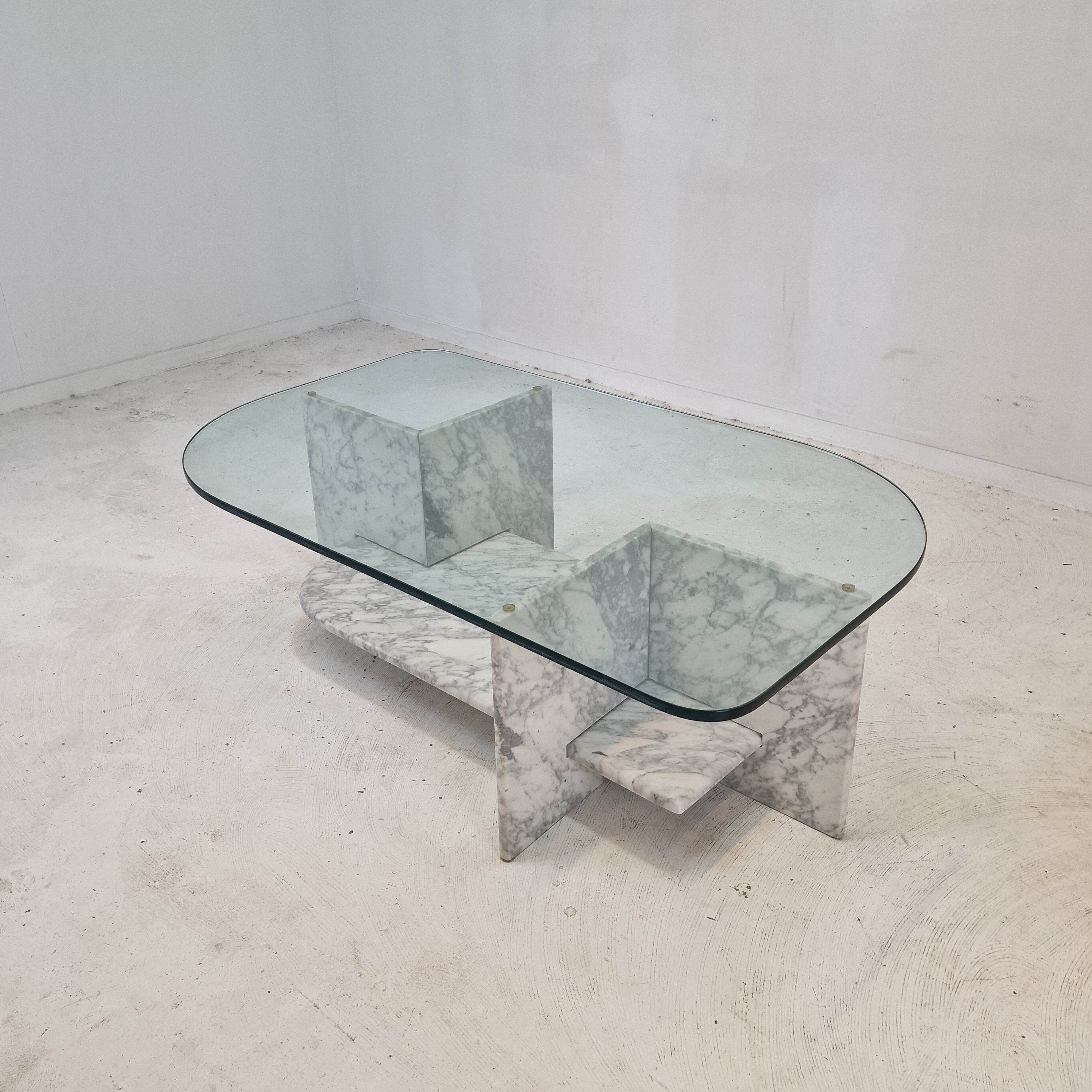 Italian Marble and Glass Coffee Table, 1980's