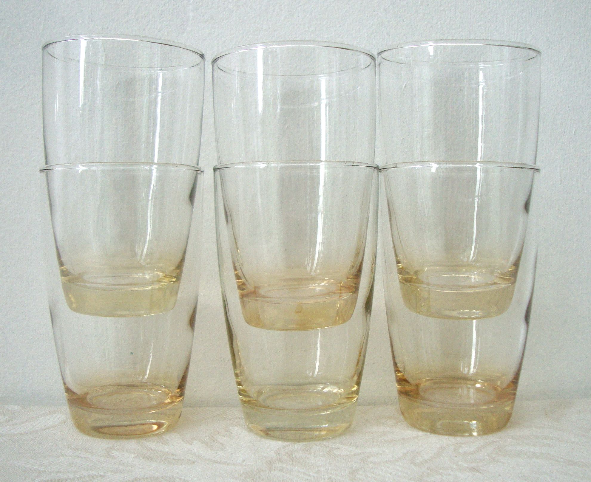 Set de 6 verres à eau jaunes vintage