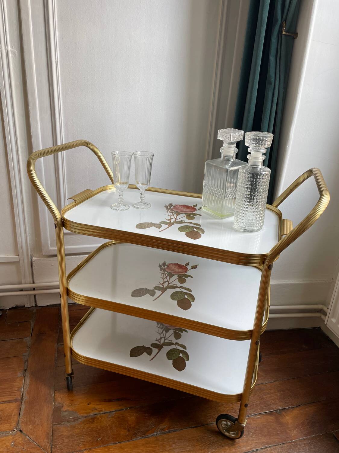 Golden trolley on wheels