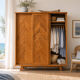 Parisian wardrobe with sliding doors, solid raw oak, 1960.