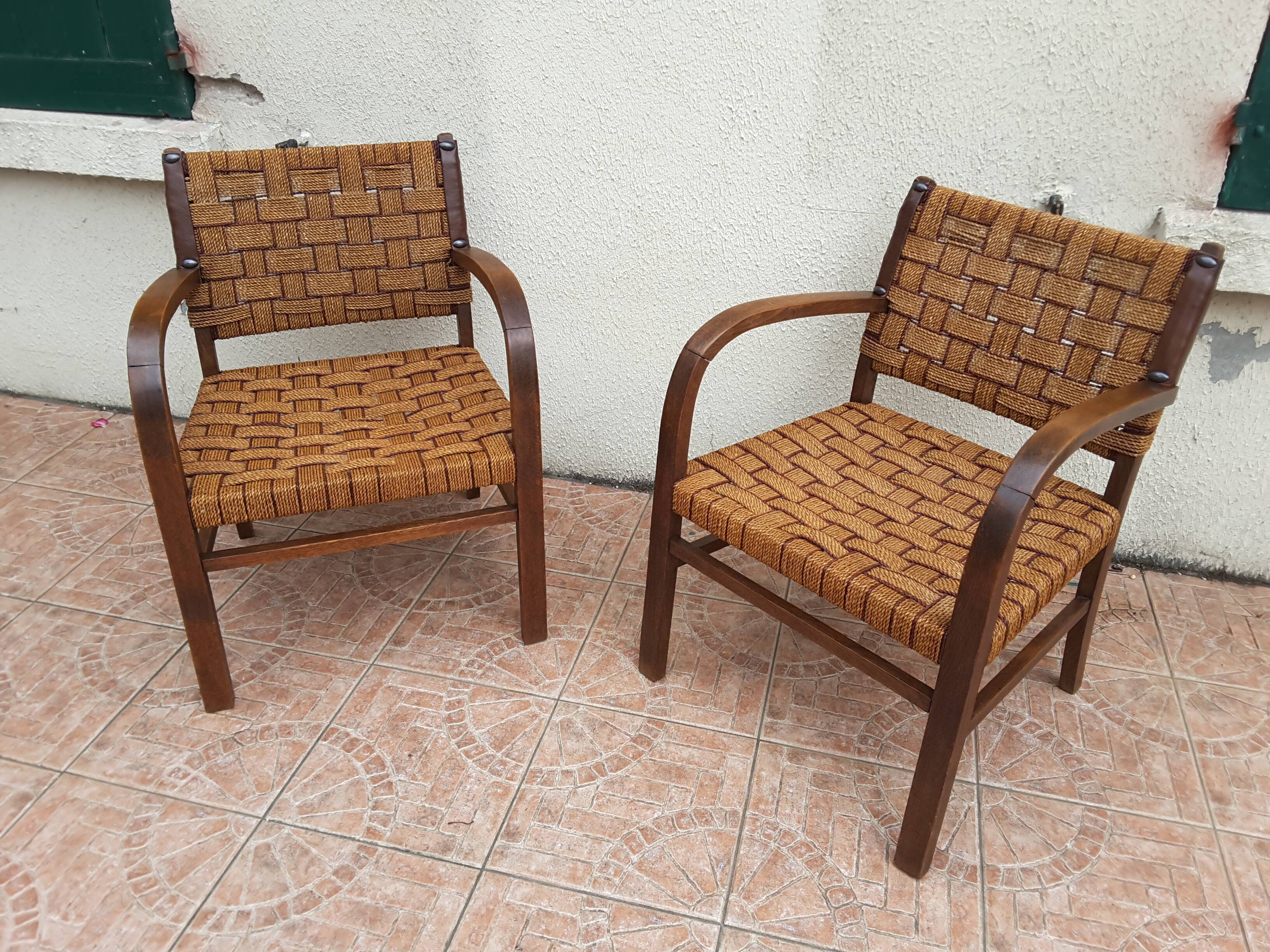 Paire de fauteuils bridge bois et corde