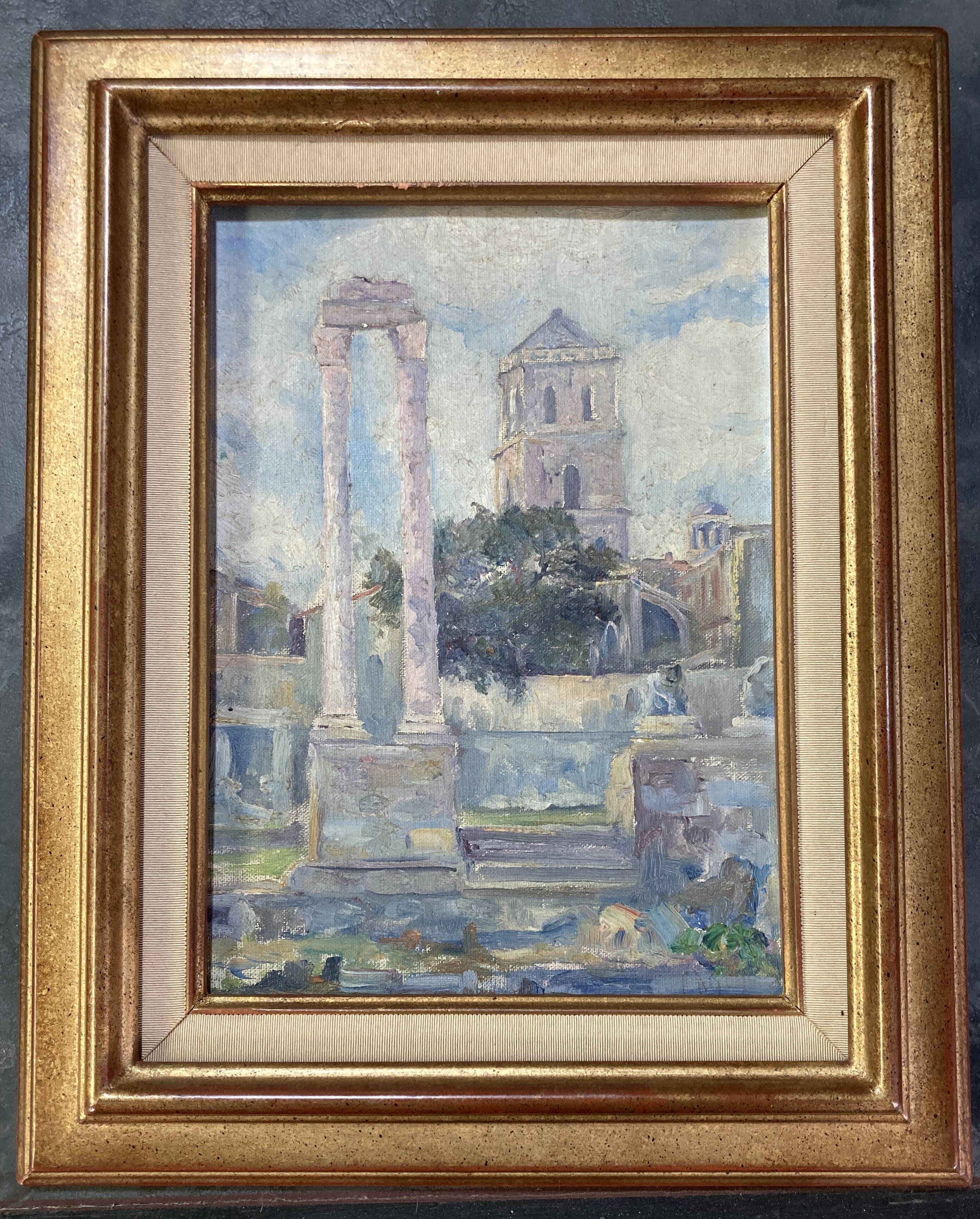 Old painting - Arles - Saint Trophime Cathedral - facade of the thermal baths