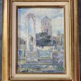Old painting - Arles - Saint Trophime Cathedral - facade of the thermal baths