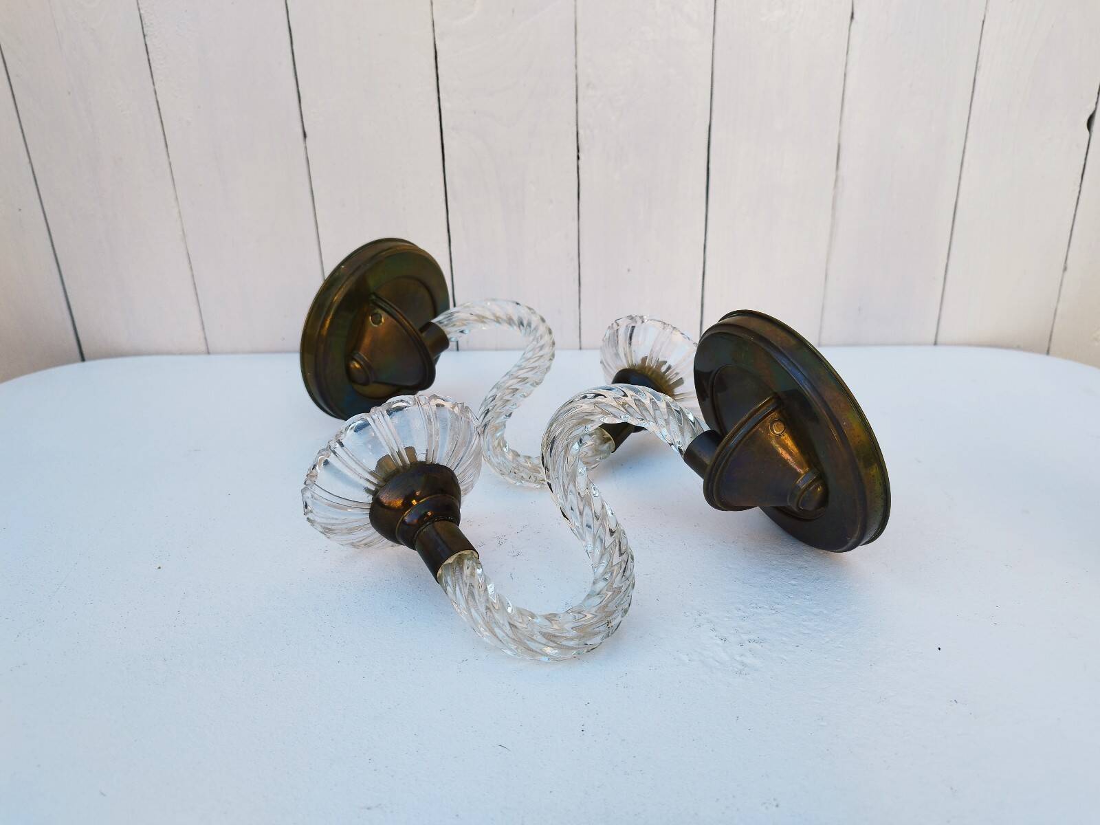 Pair of Murano twisted glass wall lights
