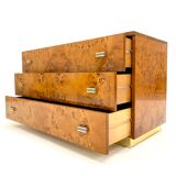 Chest of drawers in elm magnifying glass and brass 1970s