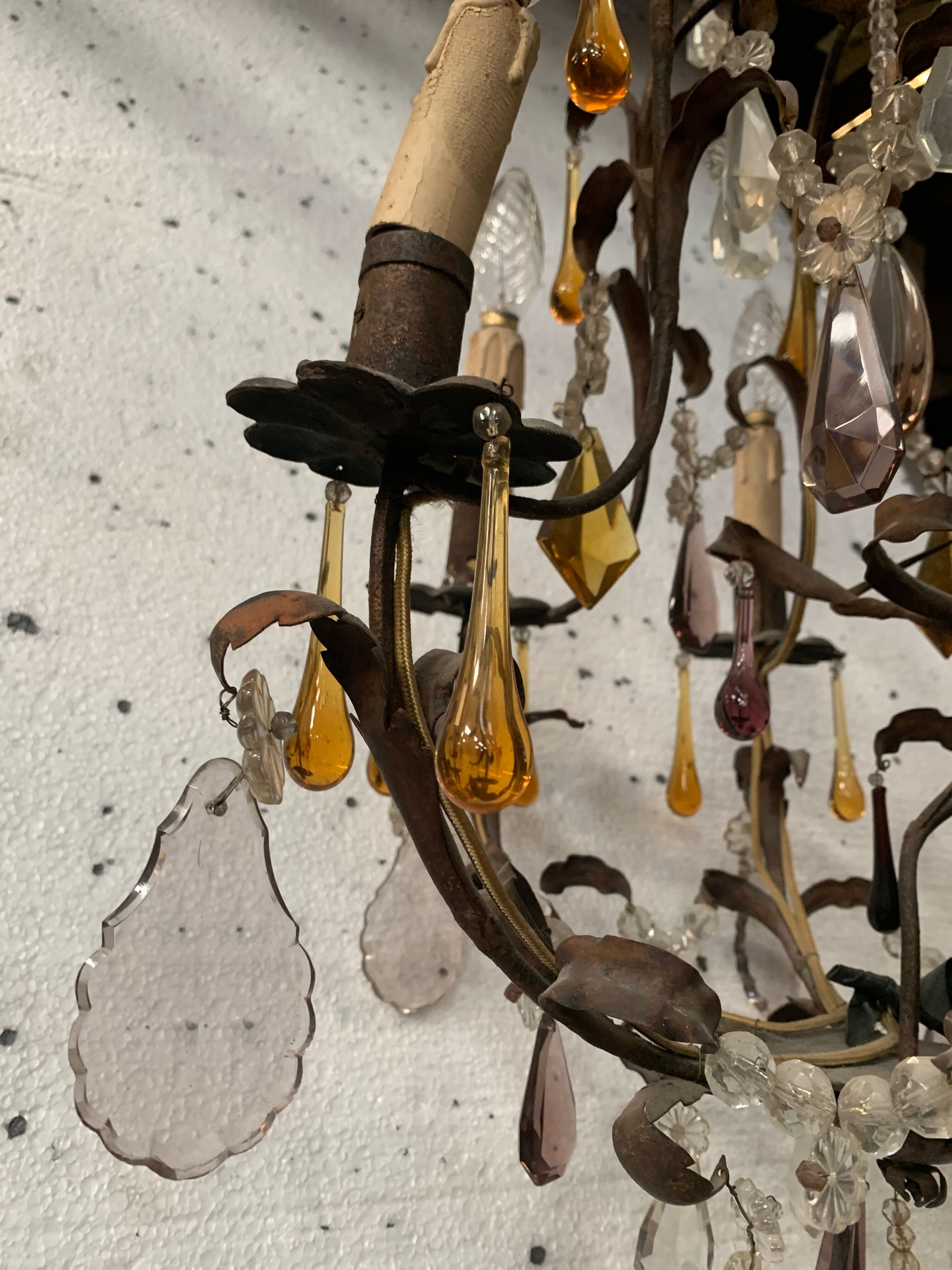 Louis XV style cage chandelier with pendants and drop of water XX century