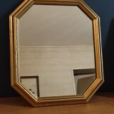 Hexagonal mirror golden carved solid wood frame