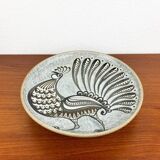 Vintage wall plate in West German pottery with rooster design, 1970s.