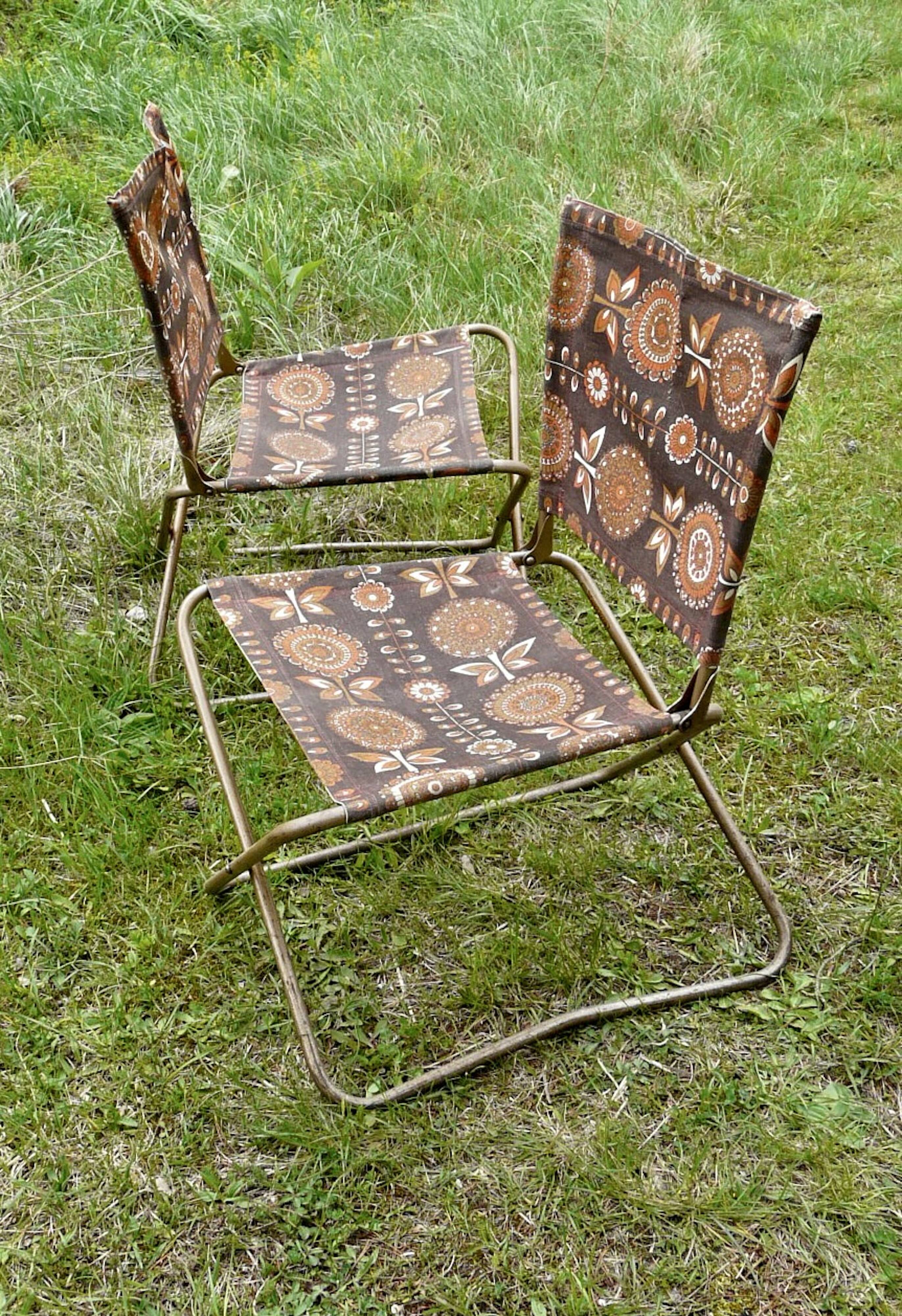 Paire de chaises pliantes Chantazur vintage 1960 - Chaises de jardin toile
