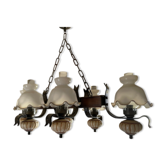 Set of 5 chandeliers of wood and iron