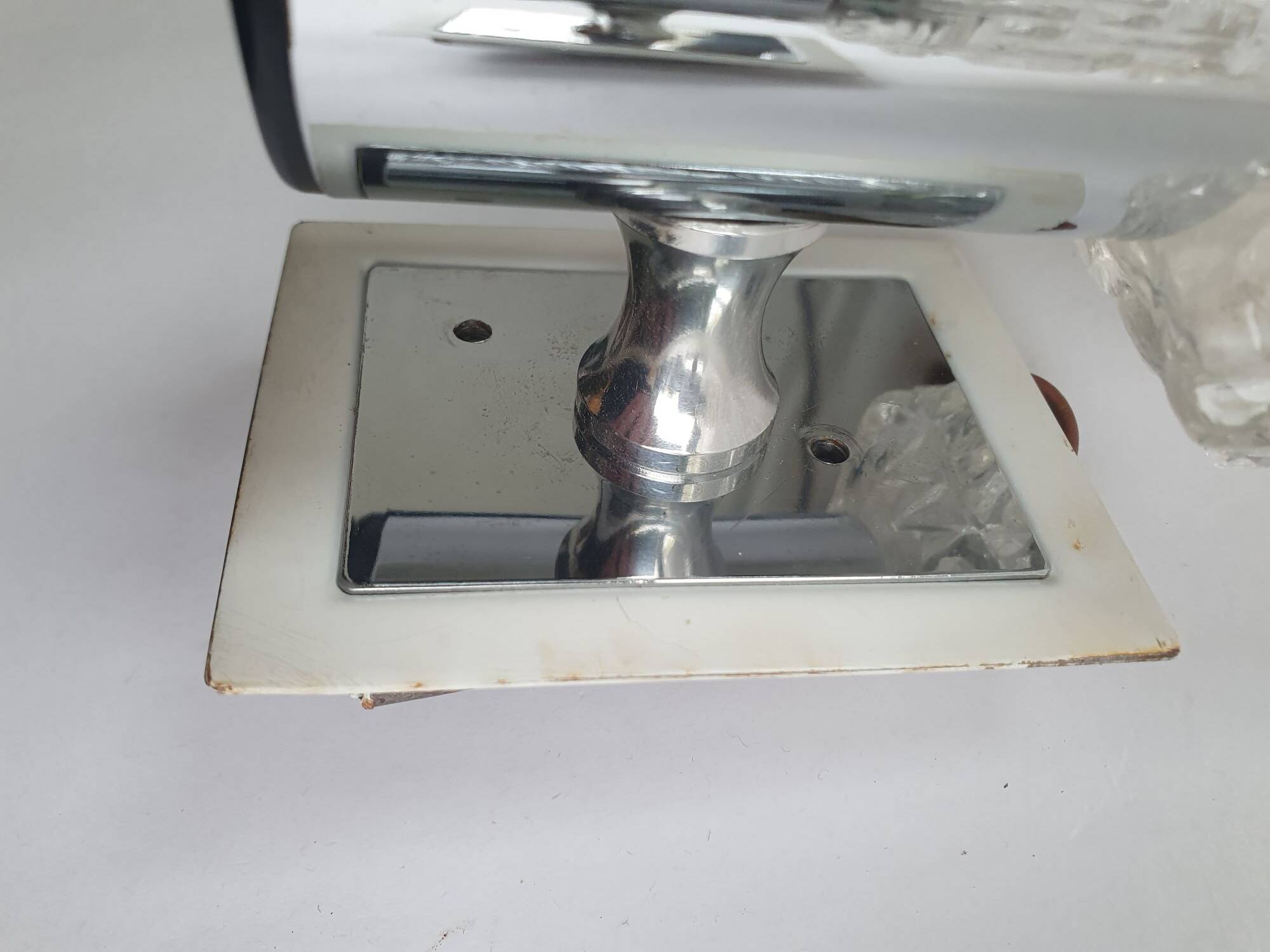 Pair of vintage chrome wall lights with square globes, Italian Targetti, 1970