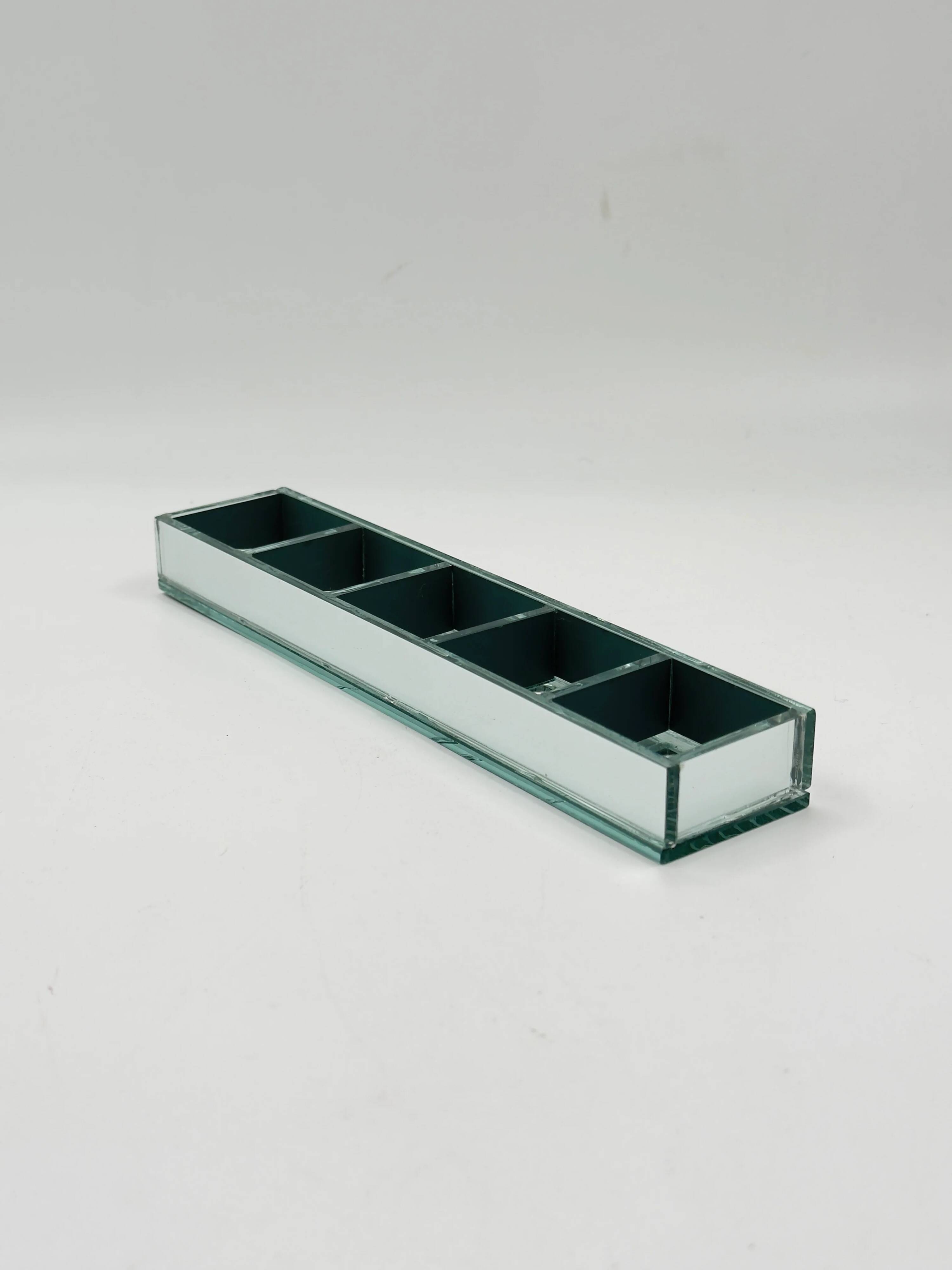 Plateau vintage en verre miroir compartimenté à 5 sections