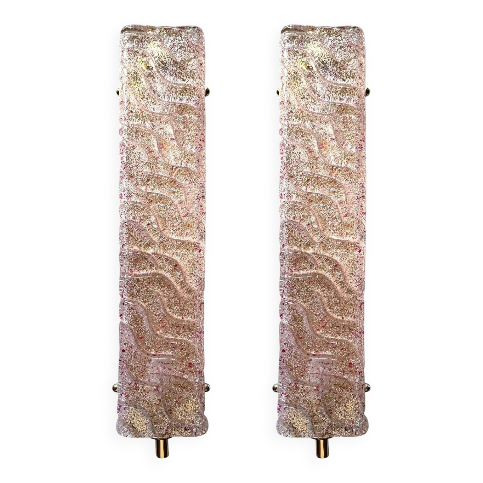 Pair of Luxury Gold Wall Sconces with Ametista “Graniglia” Murano Glass